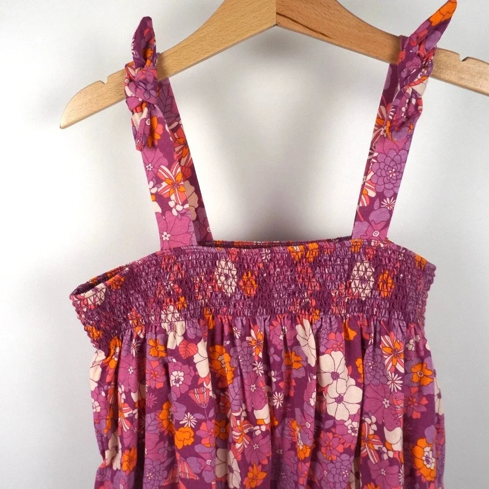 Gap Kids Floral Romper Kids XL 12 Purple Orange Smocked Tie‎ Strap NWT